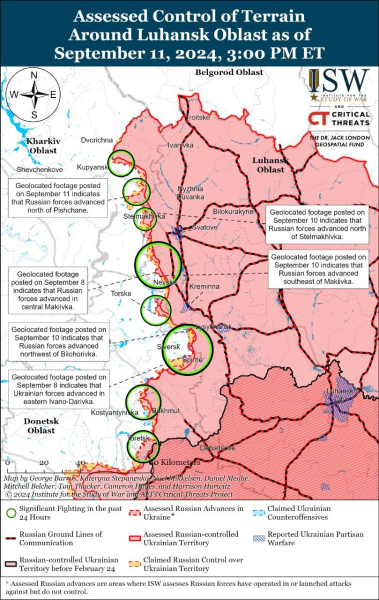 Mappa delle operazioni militari per il 12 settembre 2024 - situazione al fronte