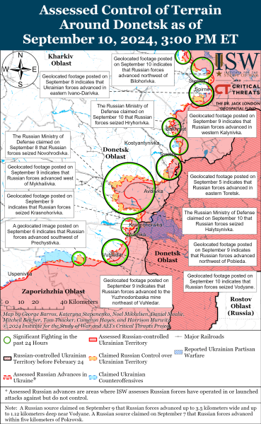 Mappa delle operazioni militari dell'11 settembre 2024 - la situazione al fronte