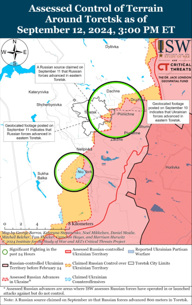 Mappa delle operazioni militari al 13 settembre 2024 - situazione al la parte anteriore