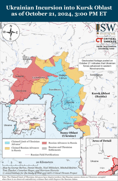 Mappa delle azioni di combattimento del 22 ottobre 2024 — situazione al fronte