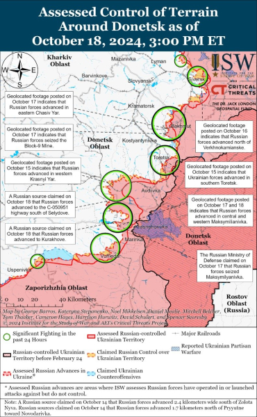 Mappa delle operazioni militari al 19 ottobre 2024 - situazione al fronte