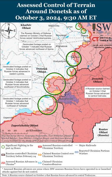 Mappa delle operazioni militari del 4 ottobre 2024 - situazione al fronte