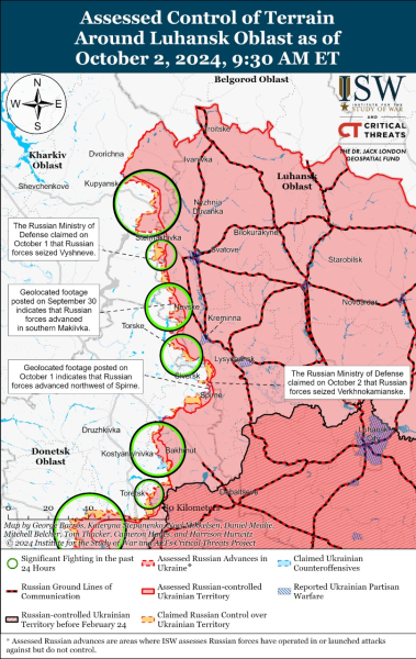 Mappa delle operazioni militari al 3 ottobre 2024 - situazione al anteriore