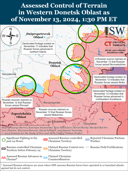 Mappa delle operazioni militari del 14 novembre 2024 - situazione al fronte