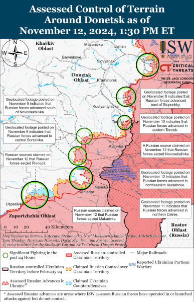 Mappa delle operazioni militari al 13 novembre 2024 - situazione al fronte