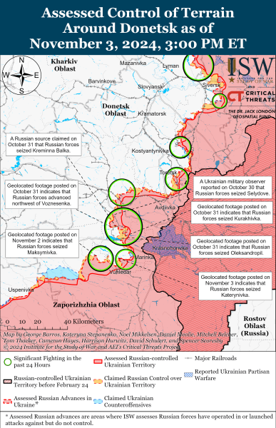 Mappa delle operazioni militari del 4 novembre 2024 - situazione al fronte