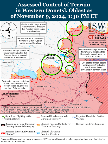 Mappa delle operazioni militari del 10 novembre 2024 - la situazione al fronte