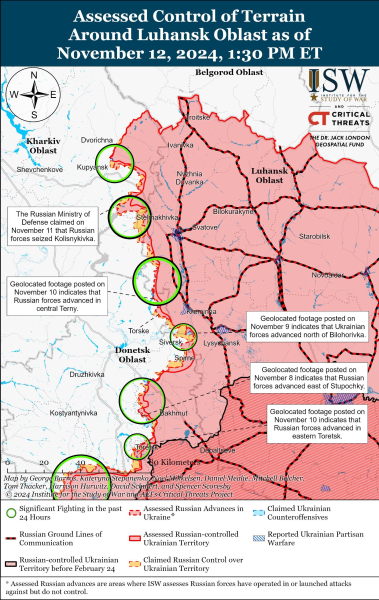 Mappa delle operazioni militari al 13 novembre 2024 - situazione al la parte anteriore