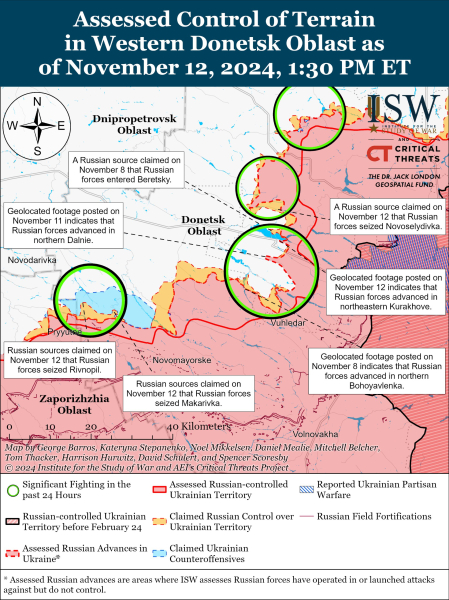 Mappa delle operazioni militari al 13 novembre 2024 - situazione a la parte anteriore