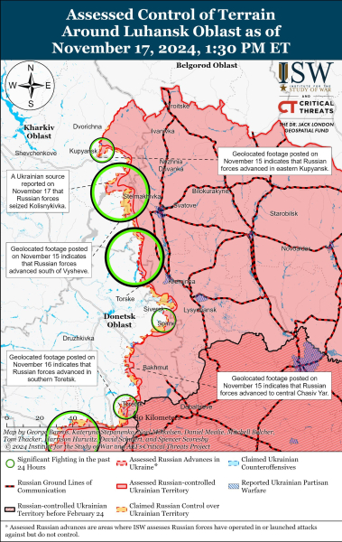 Mappa delle operazioni militari al 18 novembre 2024 - situazione al il fronte