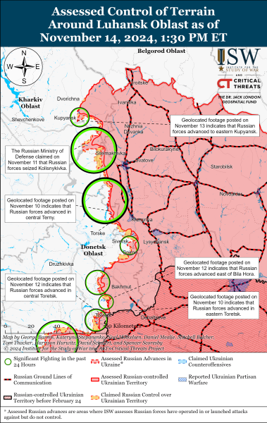 Mappa delle operazioni militari del 15 novembre 2024 - la situazione sul fronte