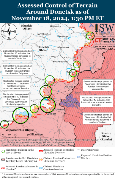 Mappa delle operazioni militari del 19 novembre 2024 - situazione al fronte