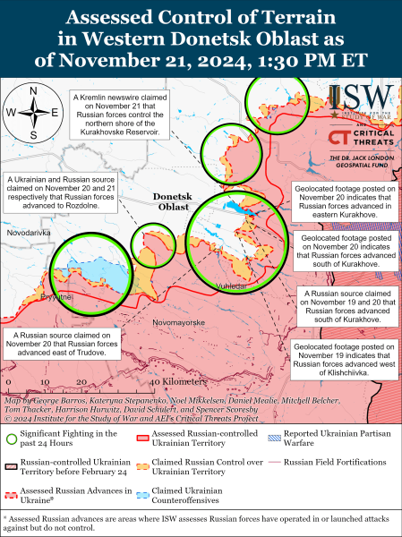 Mappa delle operazioni militari al 22 novembre 2024 - situazione al fronte