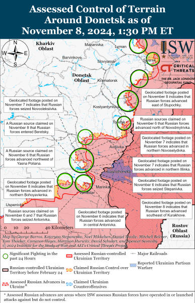 Mappa delle operazioni militari del 9 novembre 2024 - situazione al fronte