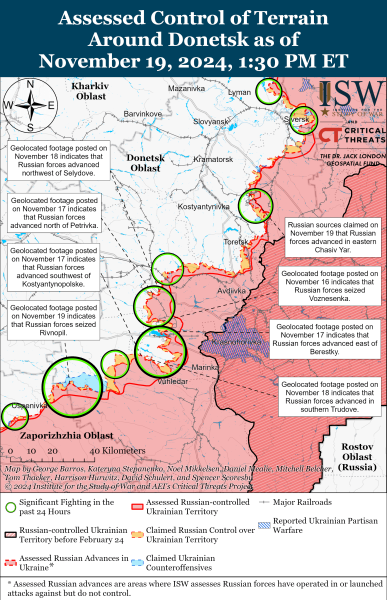 Mappa delle operazioni militari al 20 novembre 2024 - situazione al fronte