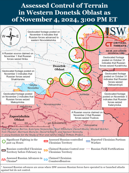 Mappa delle operazioni militari del 5 novembre 2024 - situazione al fronte