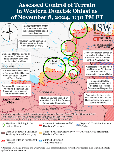 Mappa delle operazioni militari del 9 novembre 2024 - situazione al fronte