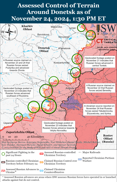 Mappa delle operazioni militari al 25 novembre 2024 - situazione al fronte