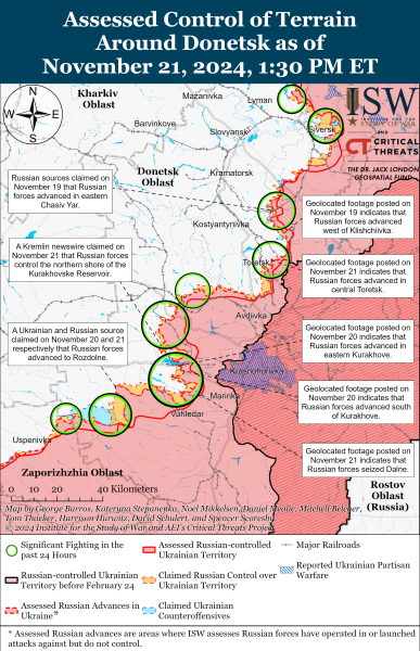 Mappa delle operazioni militari al 22 novembre 2024 - situazione al fronte