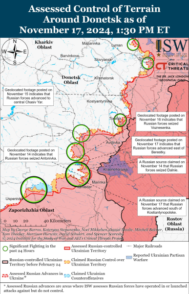 Mappa delle operazioni militari al 18 novembre 2024 - situazione al fronte