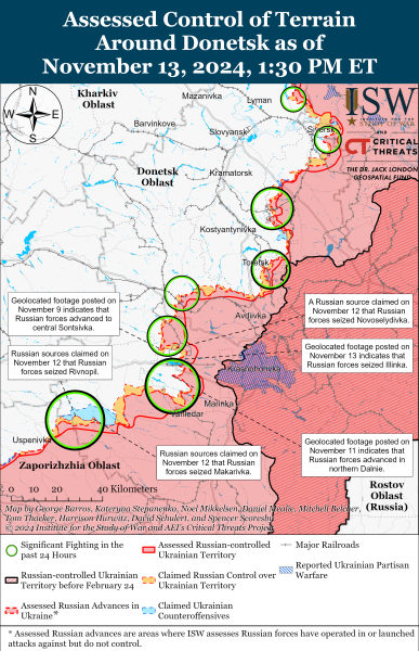 Mappa delle operazioni militari al 14 novembre 2024 - situazione al fronte