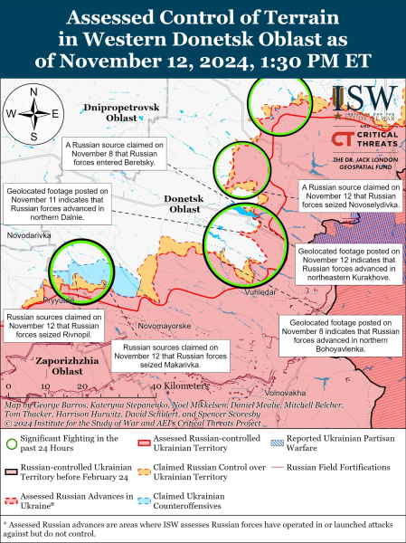 Mappa delle operazioni militari del 13 novembre 2024 — situazione al fronte