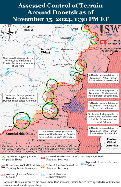 Mappa delle operazioni militari del 16 novembre 2024 - la situazione al fronte