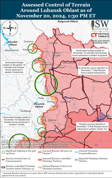 Mappa delle operazioni di combattimento del 21 novembre 2024 - situazione al fronte