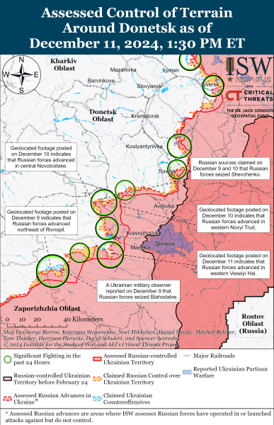 Mappa delle operazioni militari per il 12 dicembre 2024 - situazione al fronte