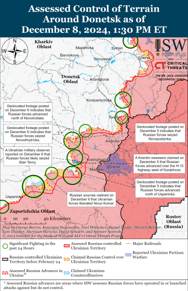 Mappa delle operazioni militari del 9 dicembre 2024 - situazione al fronte