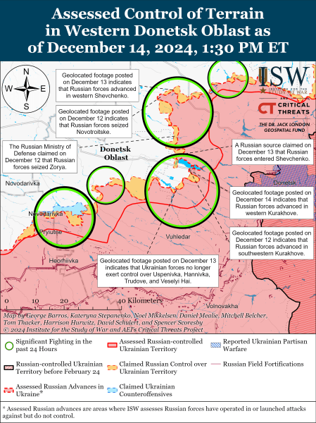 Mappa delle operazioni militari per il 15 dicembre 2024 - situazione al fronte