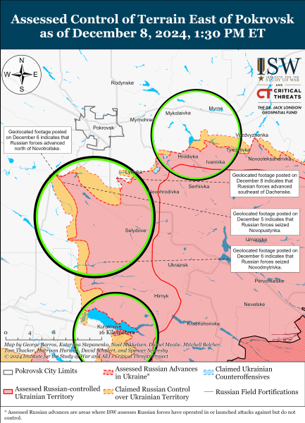 Mappa delle operazioni militari del 9 dicembre 2024 - situazione al fronte