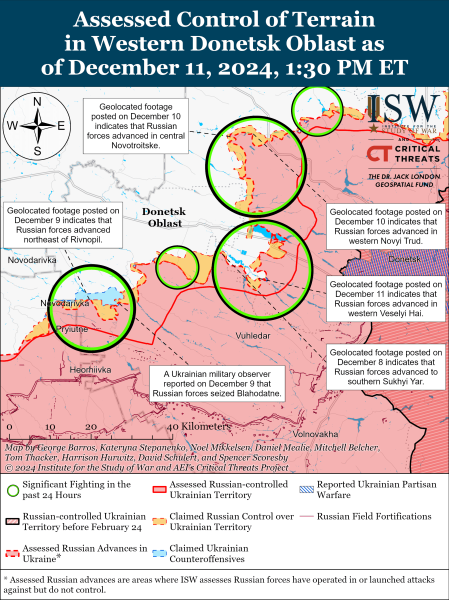 Mappa delle operazioni militari per il 12 dicembre 2024 - situazione al fronte