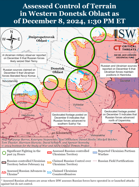 Mappa delle operazioni militari del 9 dicembre 2024 - situazione al fronte