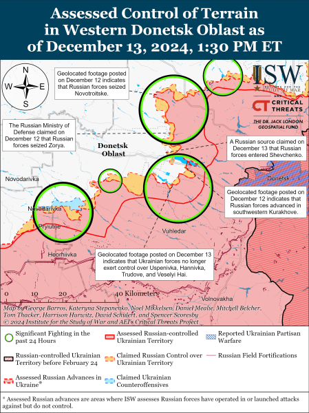 Mappa delle operazioni militari per il 14 dicembre 2024 - situazione al fronte