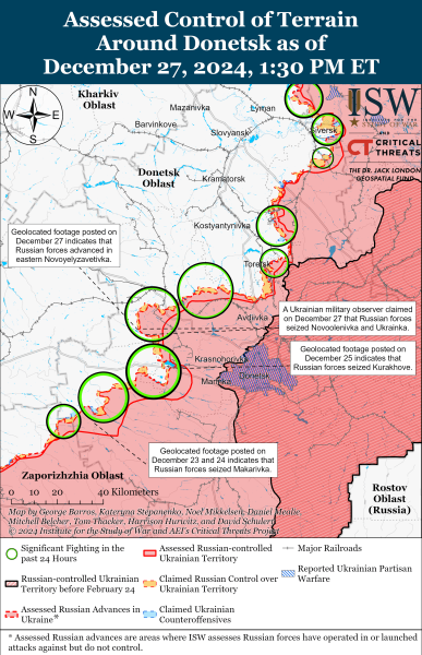 Mappa delle operazioni militari per il 28 dicembre 2024 - situazione al fronte