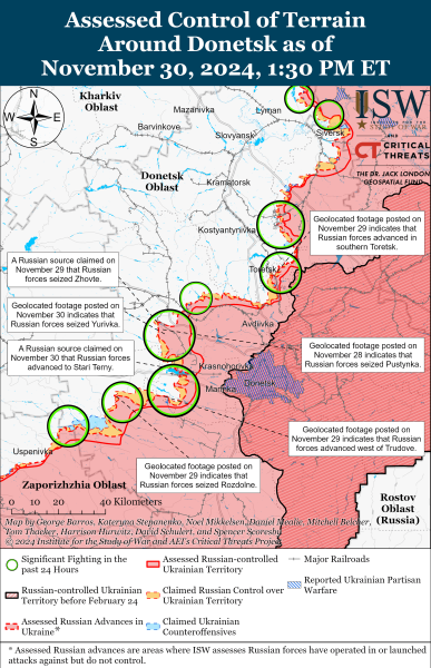 Mappa delle operazioni militari al 1 dicembre 2024 - situazione al fronte