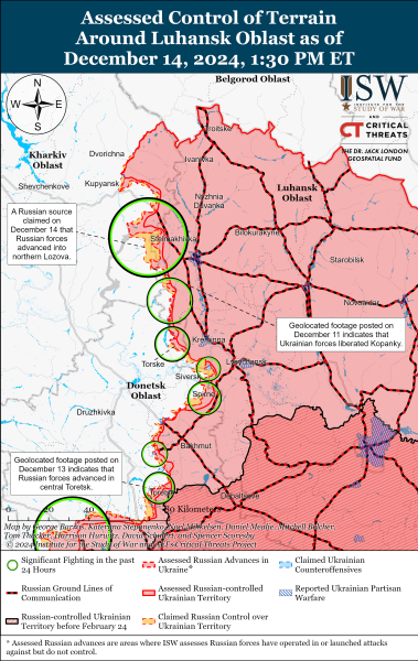 Mappa delle operazioni militari al 15 dicembre 2024 - situazione al fronte