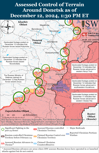 Mappa delle operazioni militari del 13 dicembre 2024 - situazione al fronte