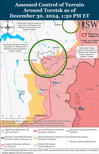 Mappa delle operazioni militari al 31 dicembre 2024 - situazione al fronte