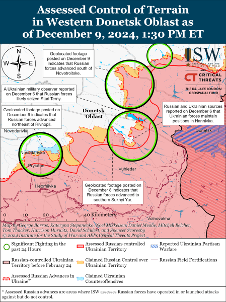 Mappa delle operazioni militari al 10 dicembre 2024 - situazione al fronte