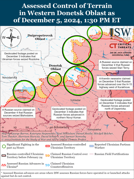 Mappa delle operazioni militari del 6 dicembre 2024 - situazione al fronte