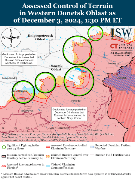 Mappa delle operazioni militari del 4 dicembre 2024 - situazione al fronte