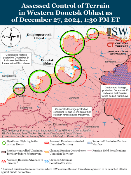 Mappa delle operazioni militari del 28 dicembre 2024 - situazione al fronte