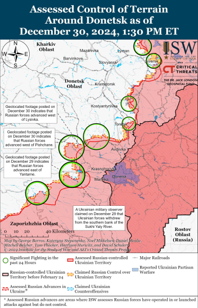 Mappa delle operazioni militari al 31 dicembre 2024 — situazione al fronte