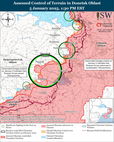 Mappa delle operazioni militari del 6 gennaio 2025 - situazione al fronte