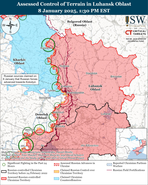 Mappa delle operazioni militari al 9 gennaio 2025 - situazione al fronte