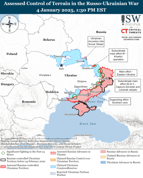 Mappa delle operazioni militari del 5 gennaio 2025 - situazione al fronte