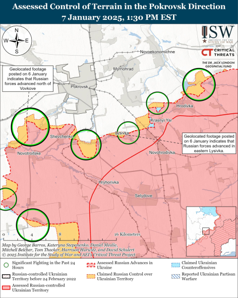 Mappa delle operazioni militari dell'8 gennaio 2025 - situazione al fronte