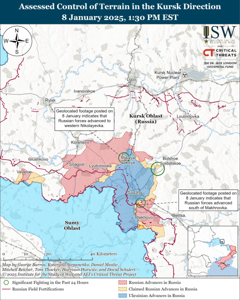 Mappa delle operazioni militari al 9 gennaio 2025 - situazione al fronte